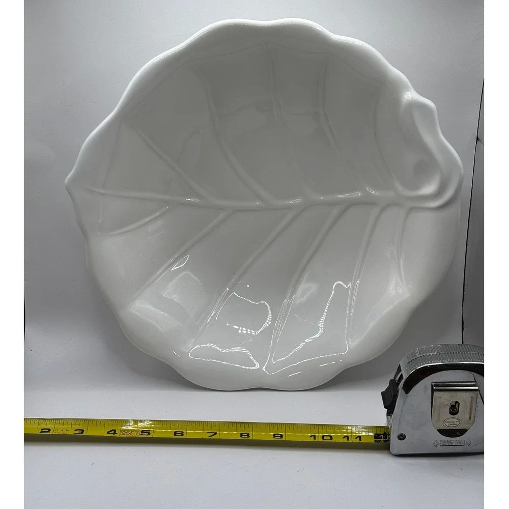 Serving Bowl White Cabbage Leaf Ceramic Grandmillennial Palm Beach Coastal Chic